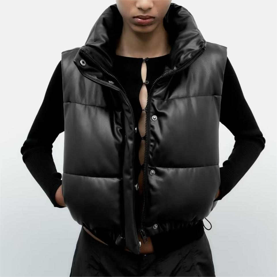 Faux Leather Quilted Cotton Vest