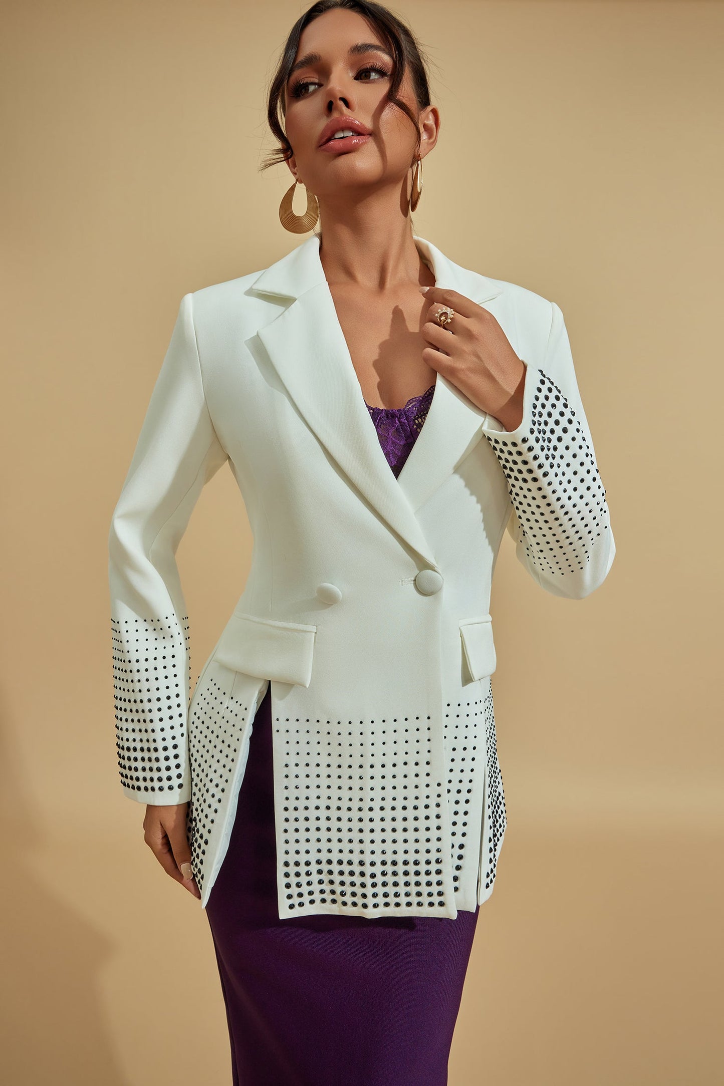 Ivy Beyaz Süslemeli Blazer
