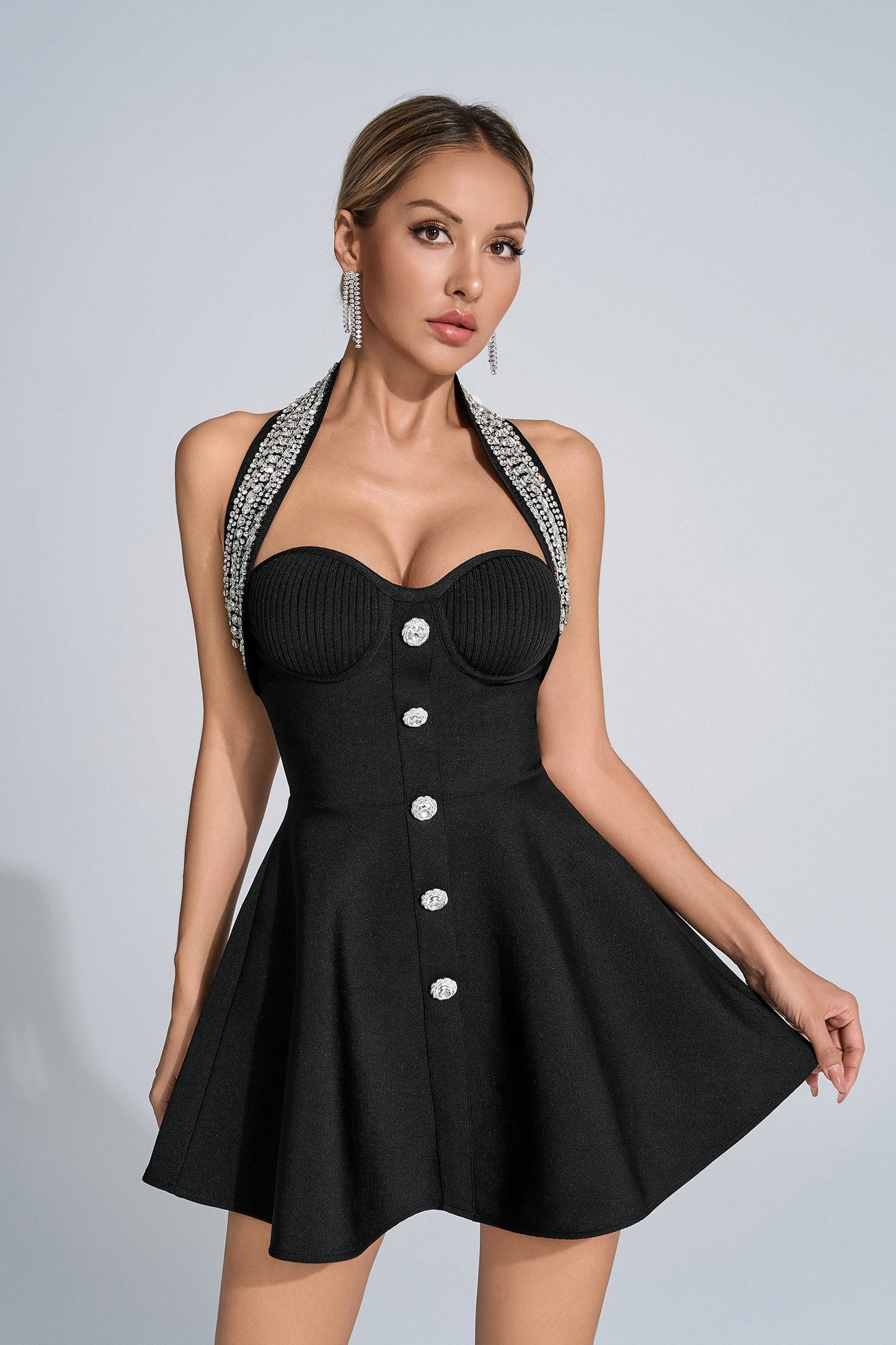 Madeline Siyah Elmas Mini Elbise