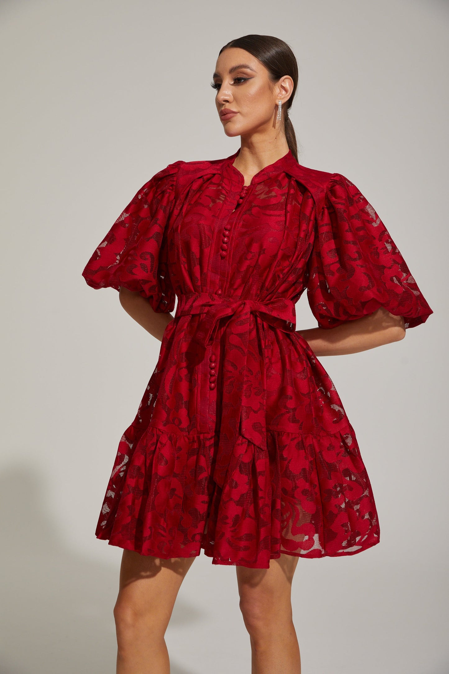 Tatienne Scarlet Blossom Kemerli Mini Elbise