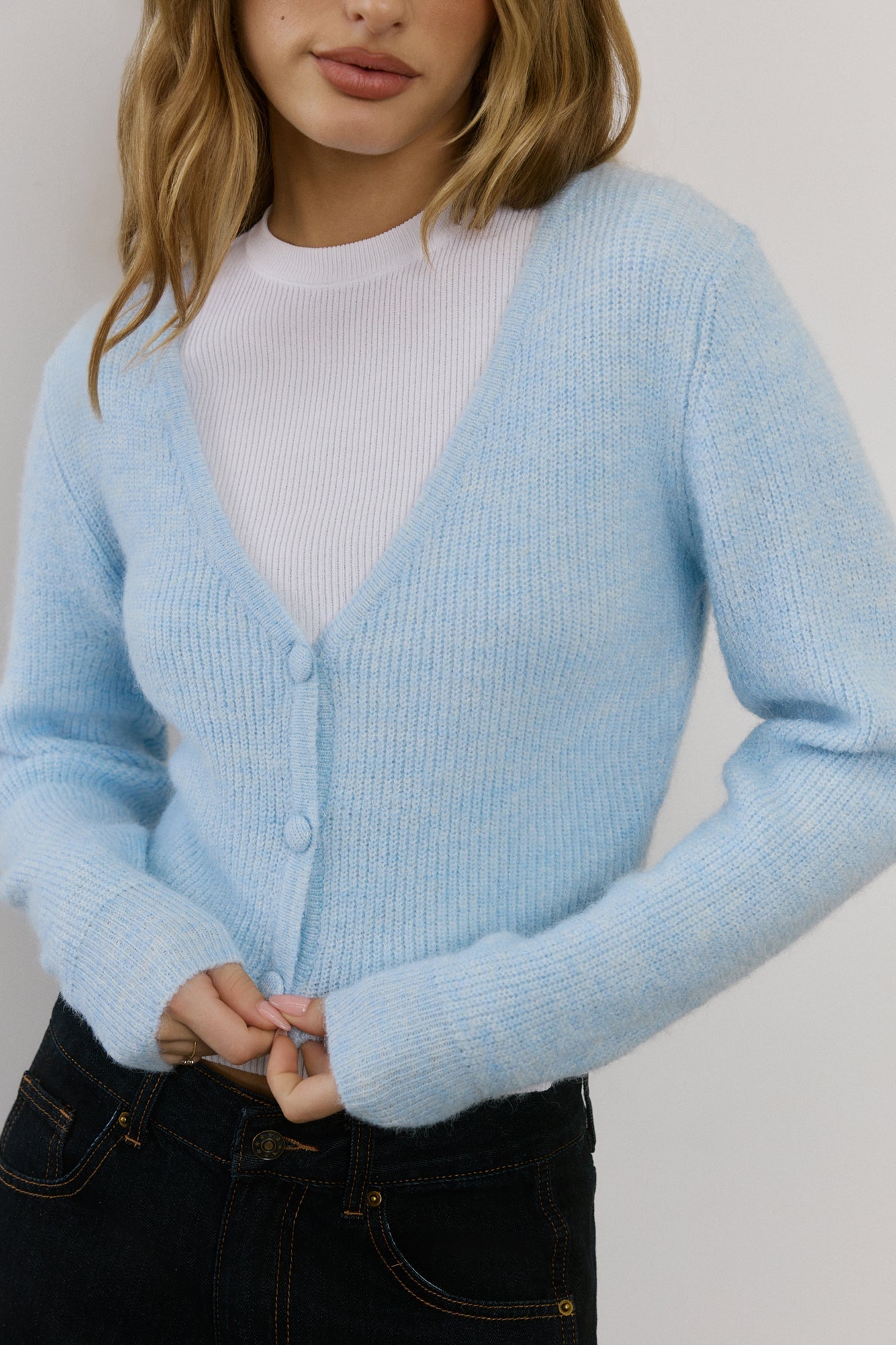Baby Blue Knit Crop Hırka