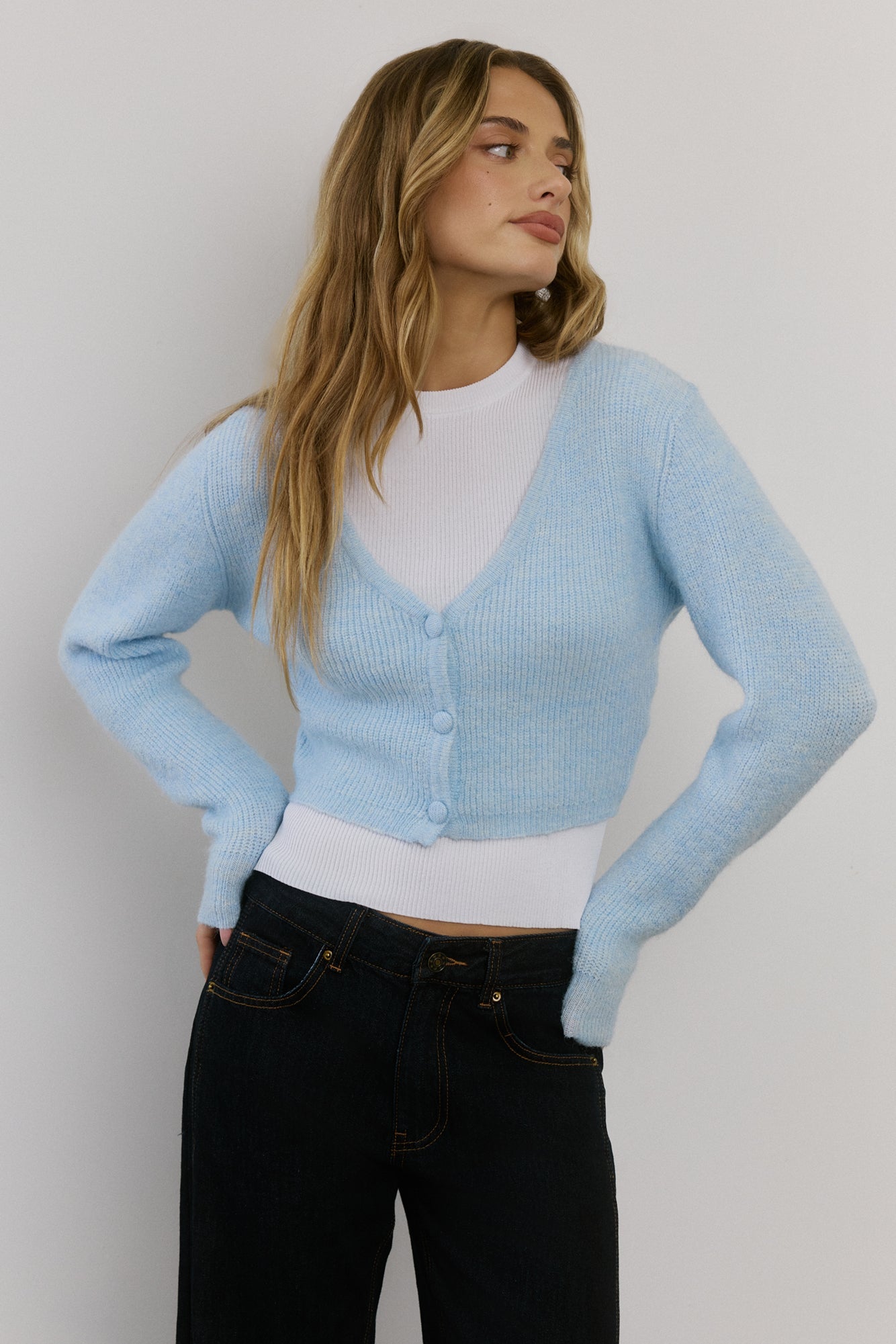 Baby Blue Knit Crop Hırka