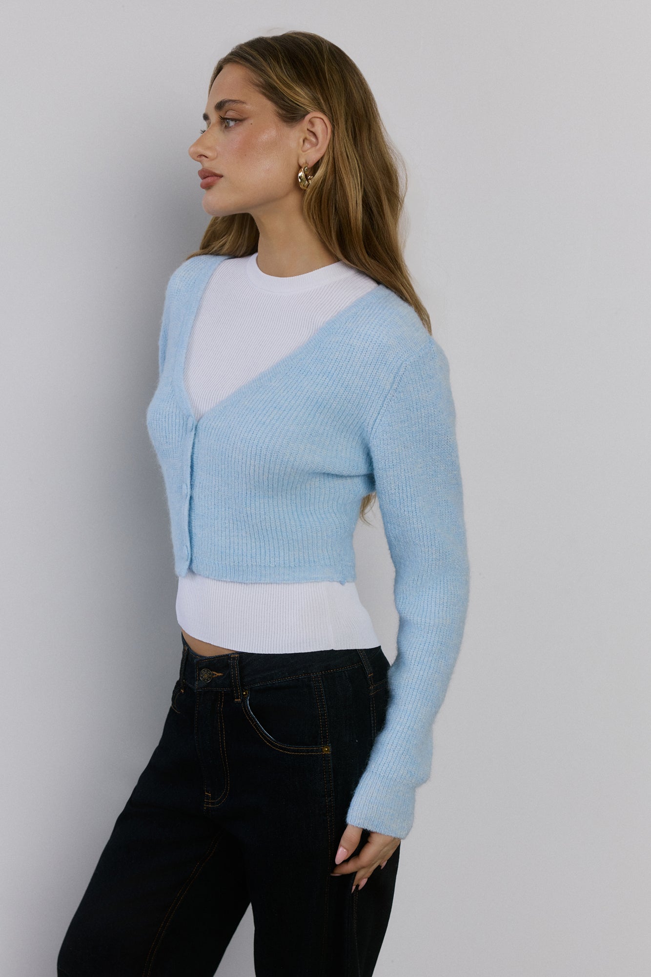 Baby Blue Knit Crop Hırka
