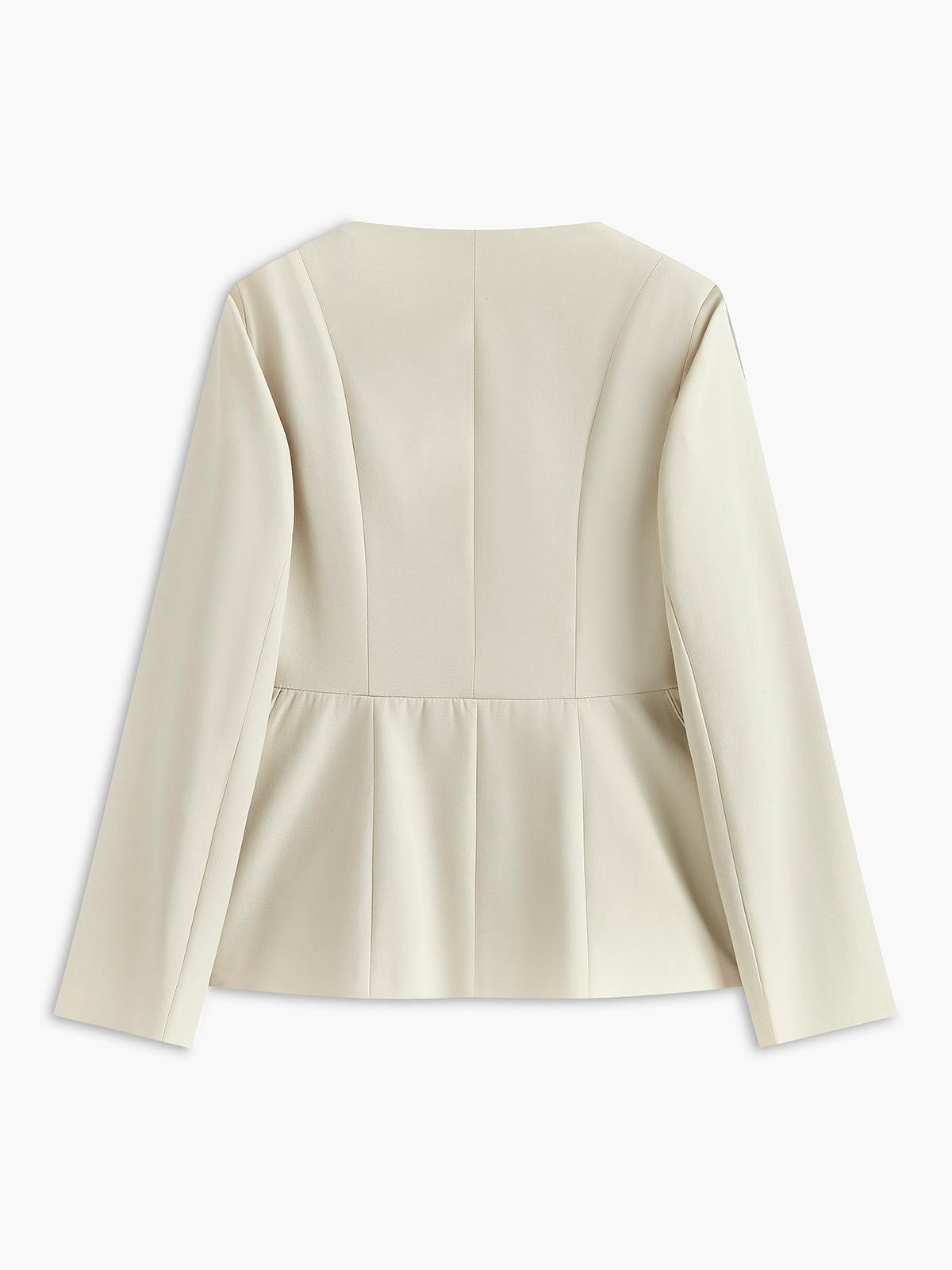 Altın Gül Düğme Detaylı Krem Renk Blazer Ceket
