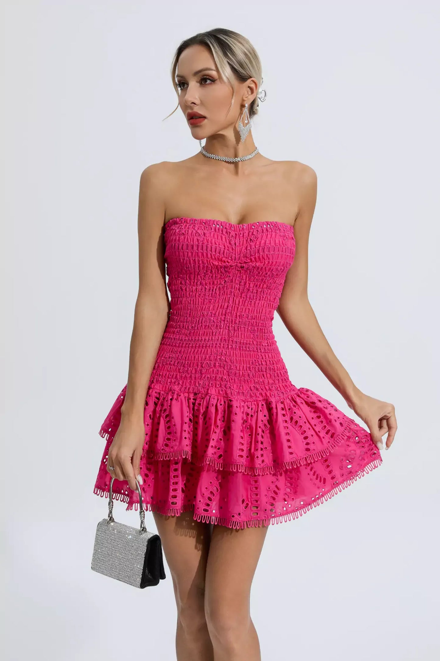 Bridget Pembe Volanlı Mini Elbise