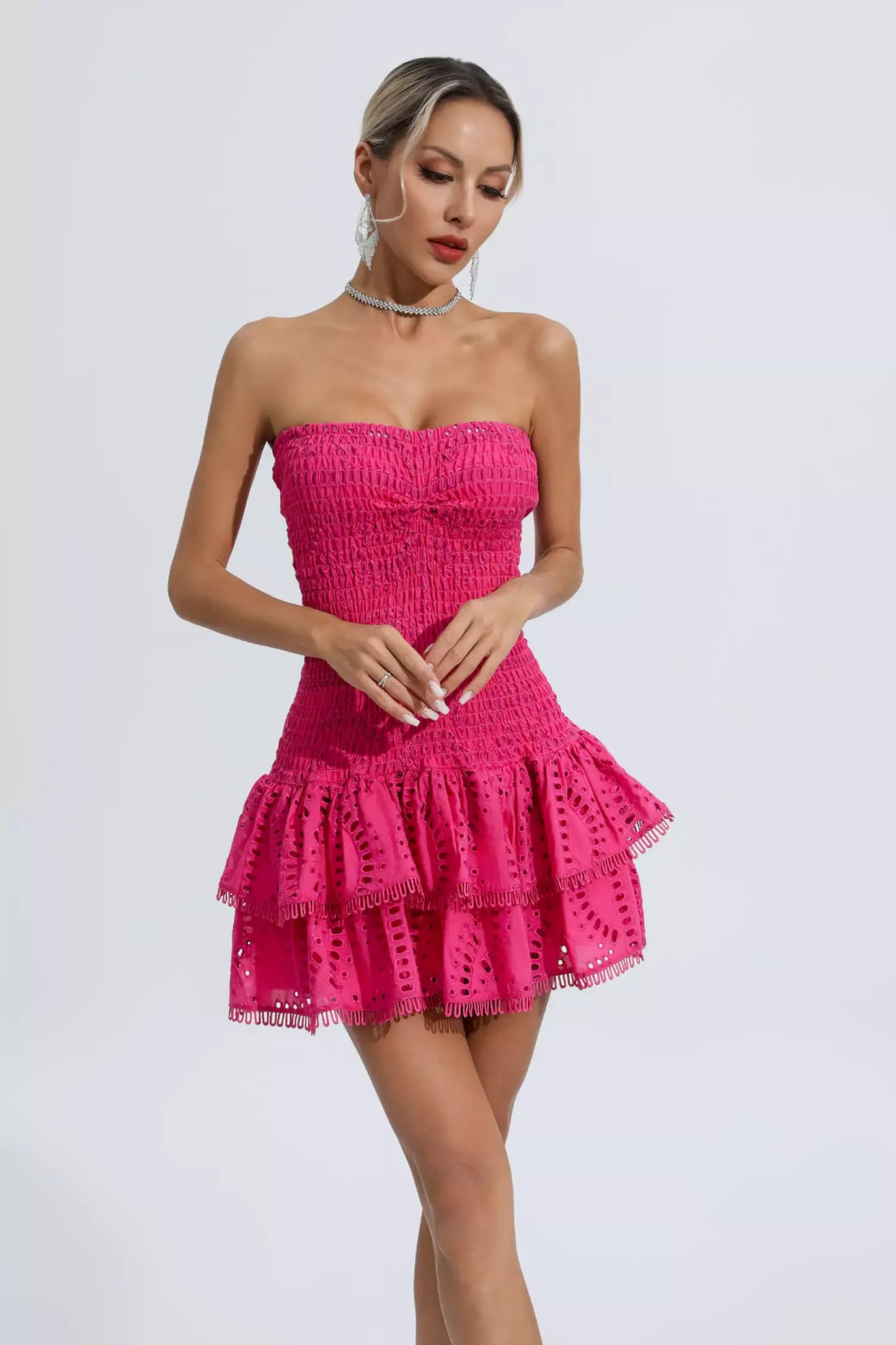 Bridget Pembe Volanlı Mini Elbise