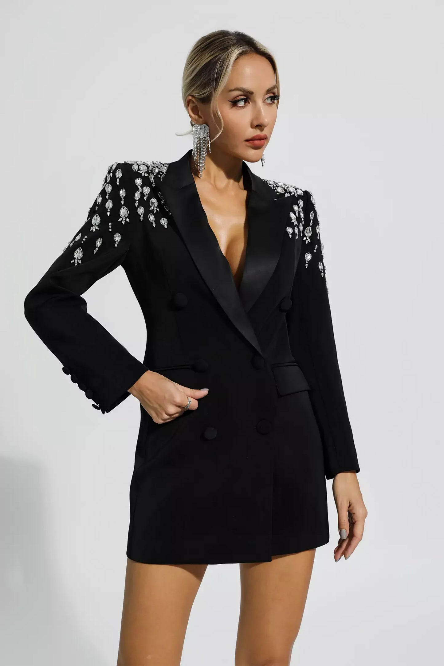 Capri Siyah Elmas Süslemeli Blazer