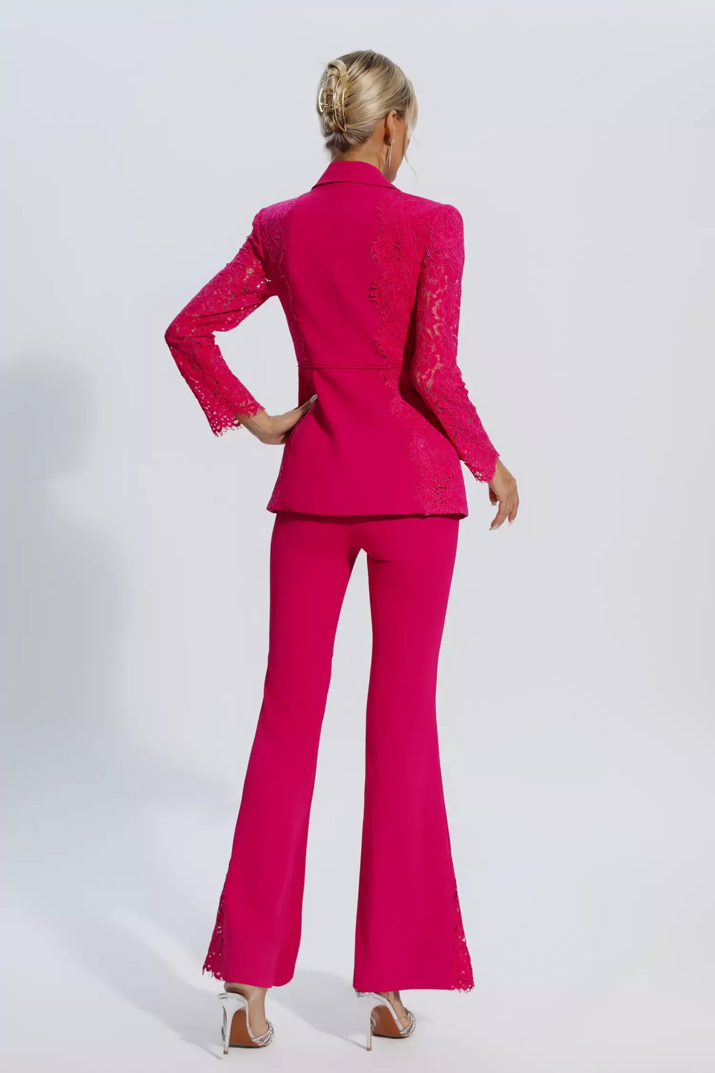 Emory Rose Kırmızı Çiçekli Dantel Blazer Takımı