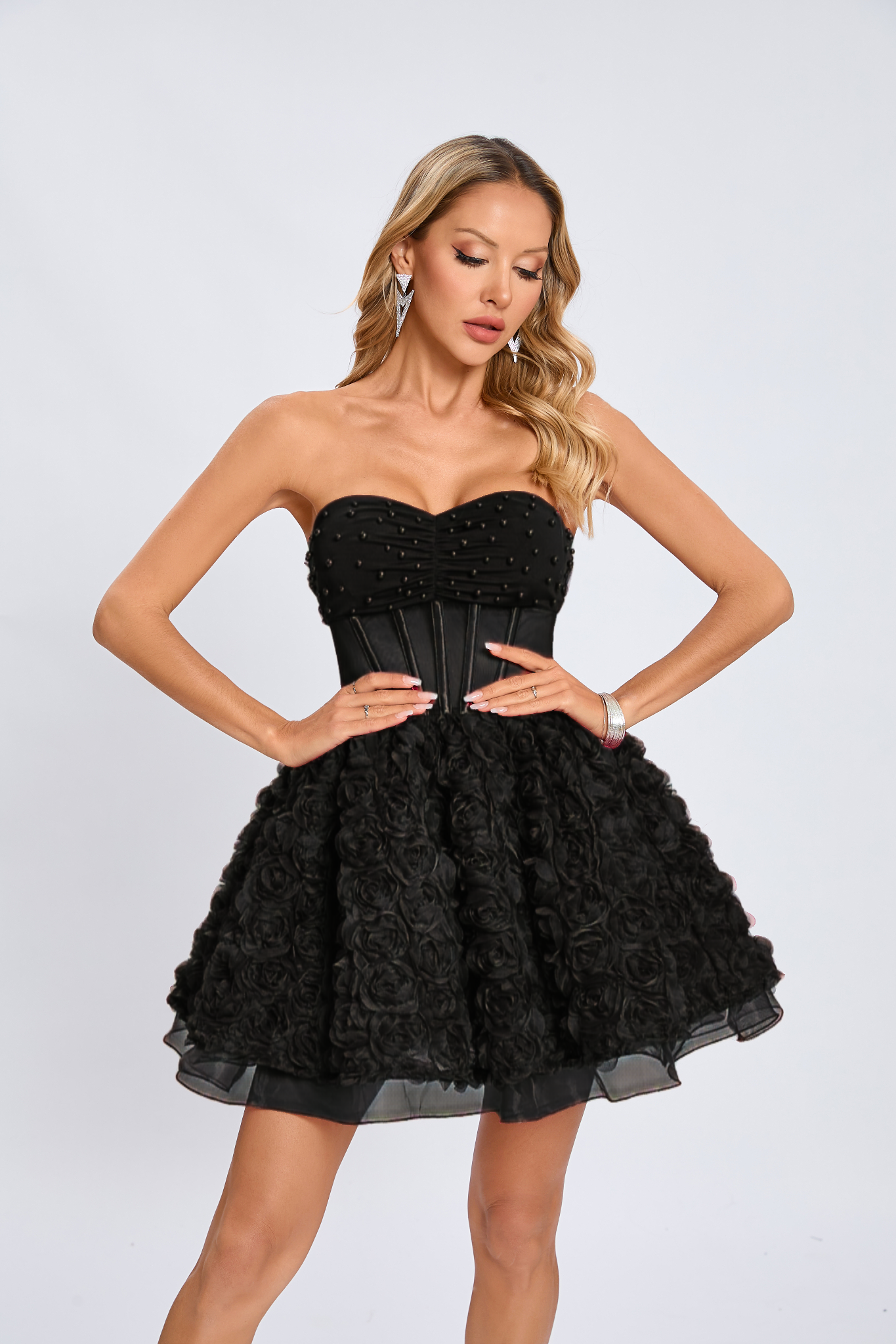 Rachel Siyah Bloom Korse Mini Elbise