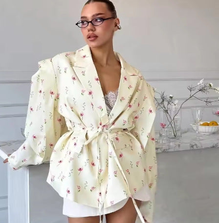 Kemer Detaylı Oversize Sarı Blazer