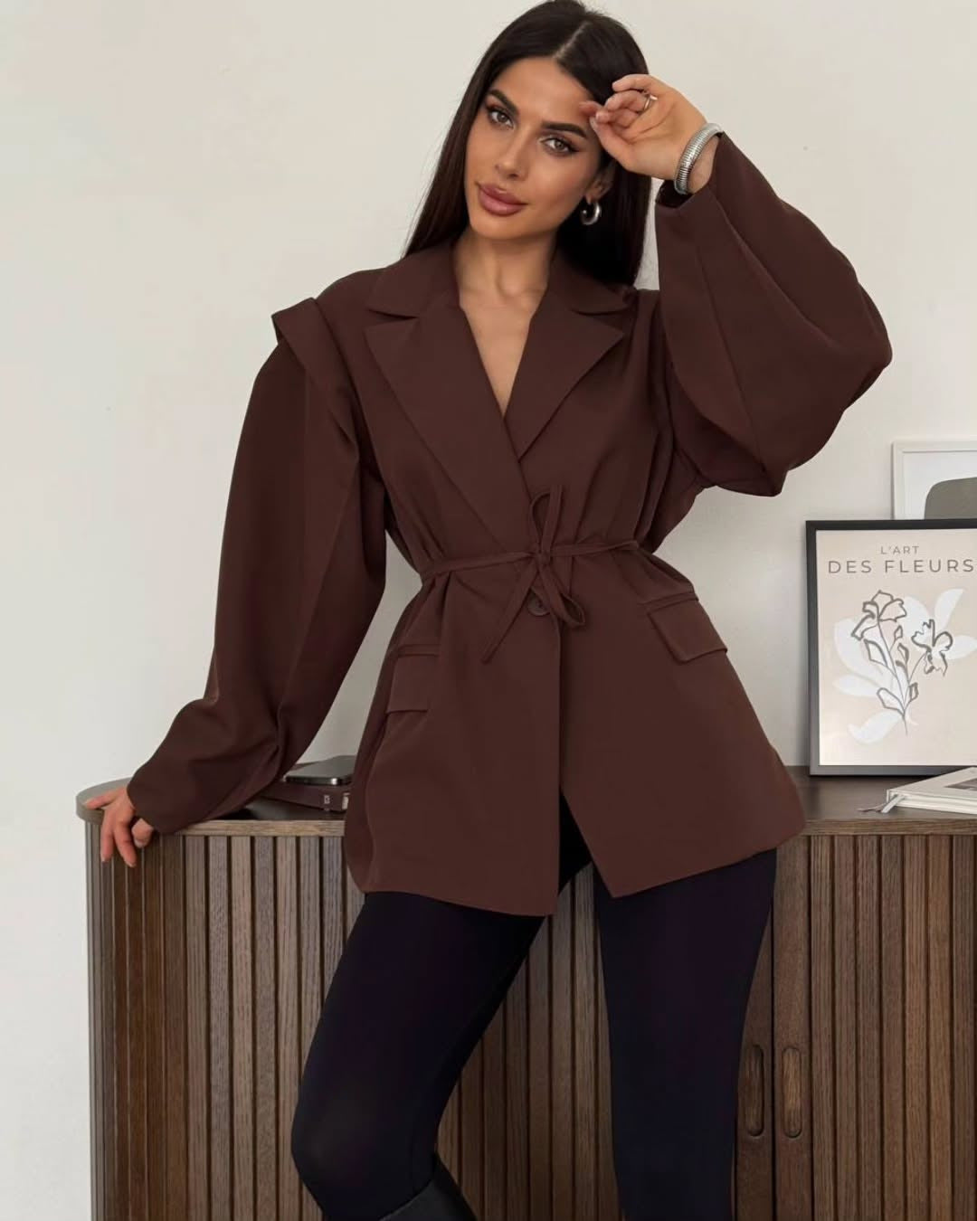 Kemer Detaylı Oversize Sarı Blazer