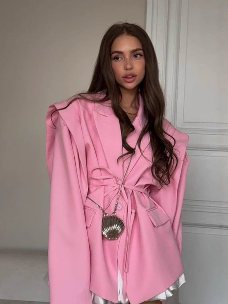 Kemer Detaylı Oversize Sarı Blazer