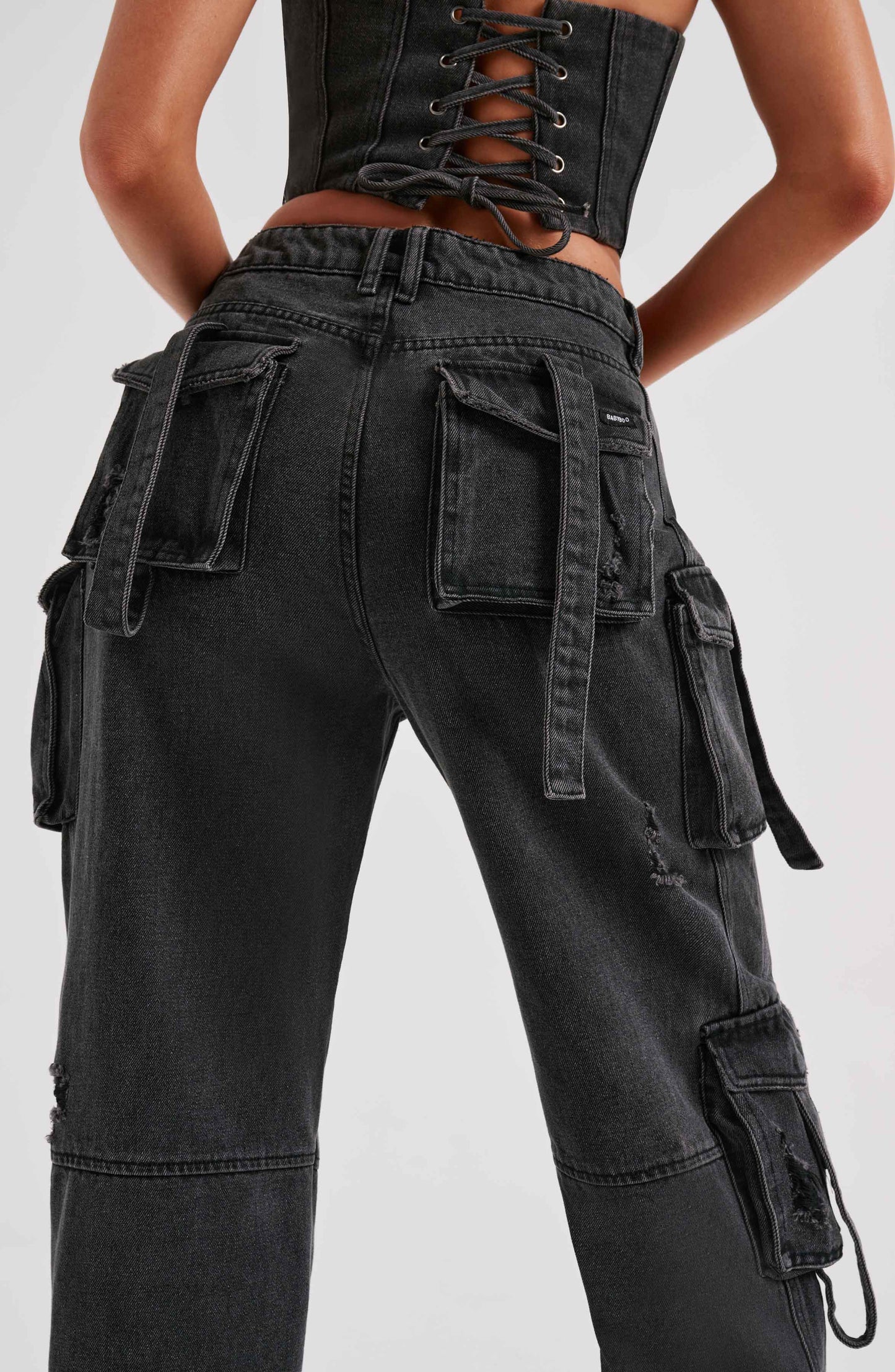Siyah Cargo Jean Pantolon