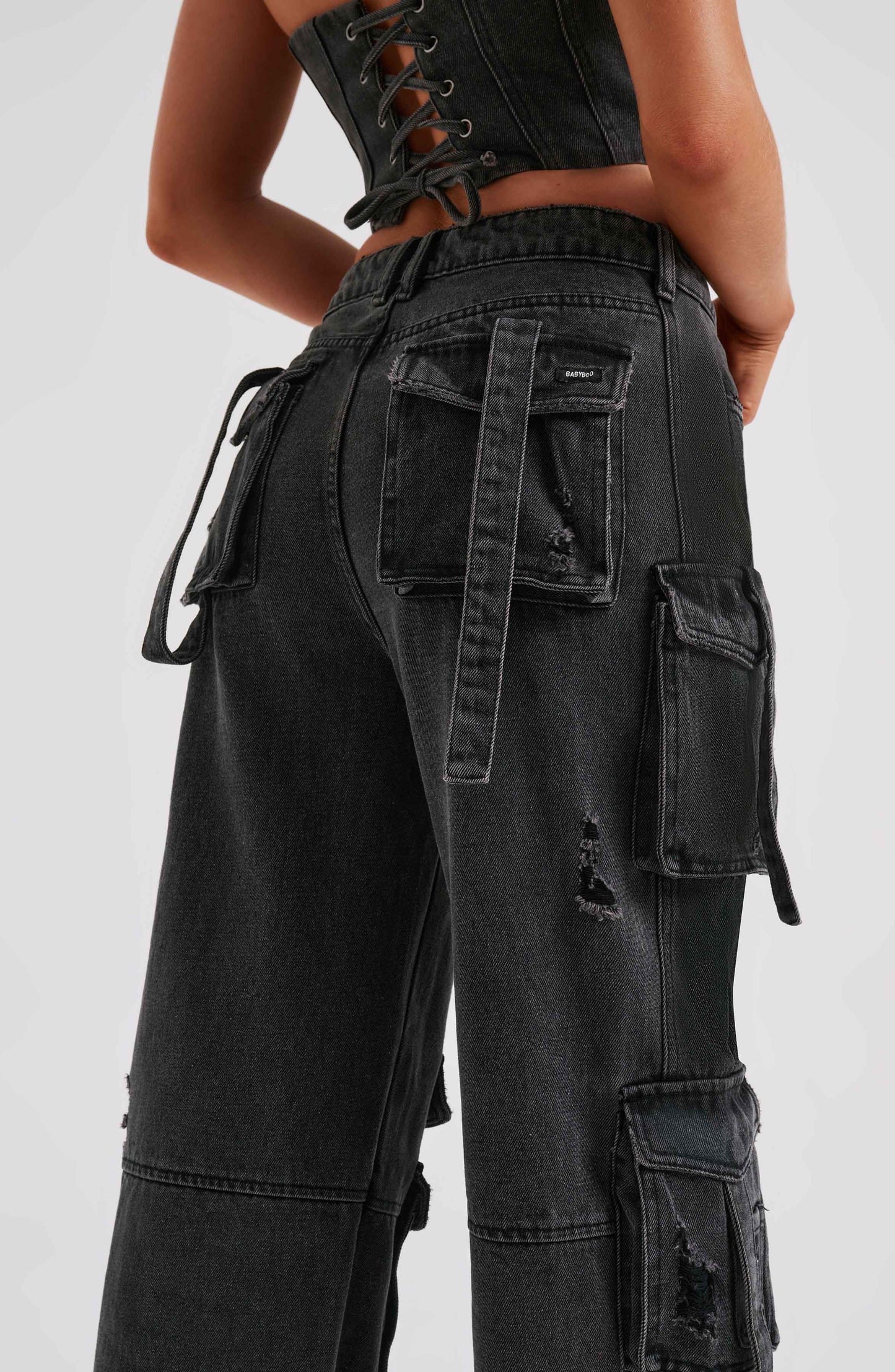 Siyah Cargo Jean Pantolon