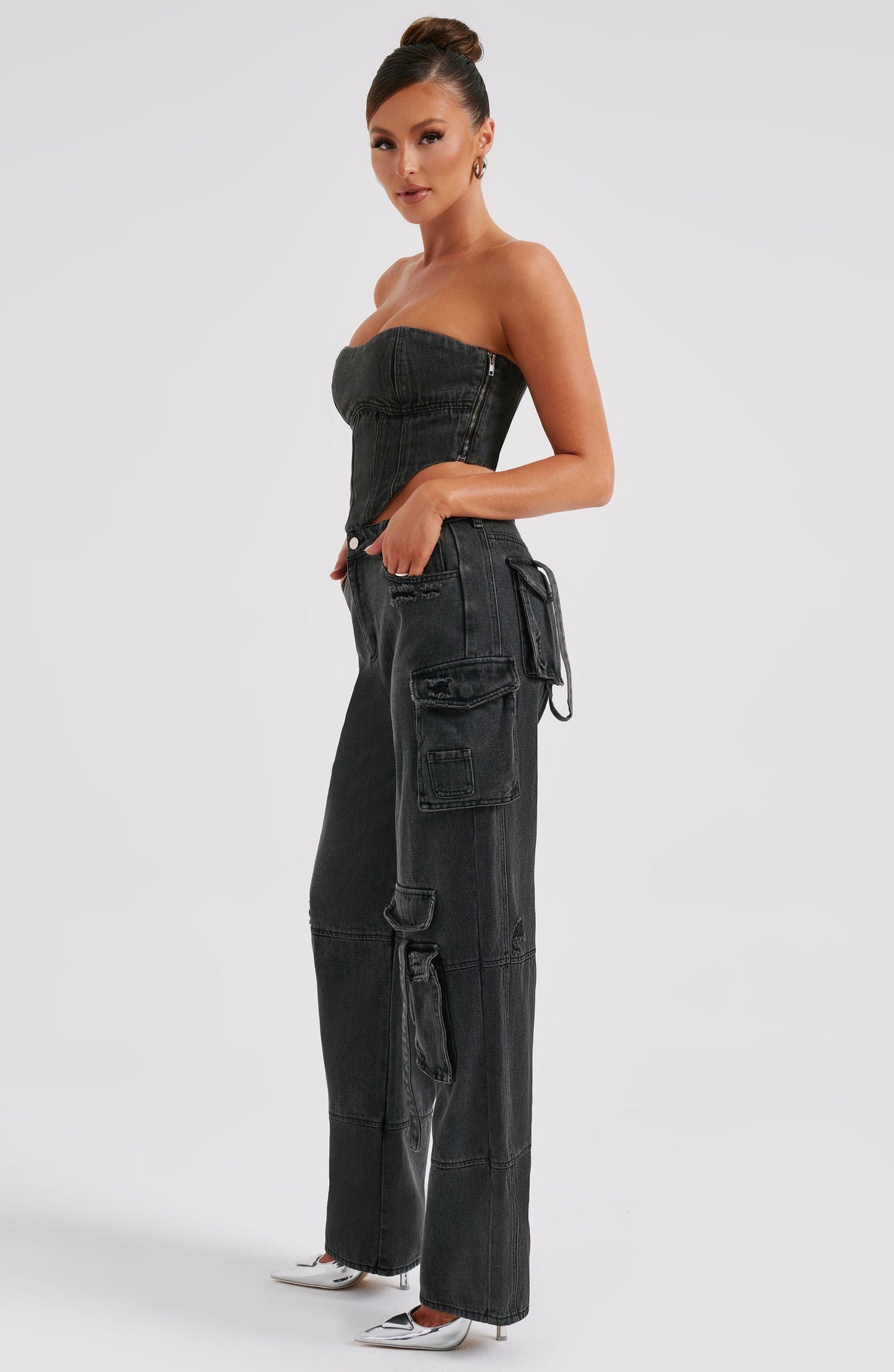 Siyah Cargo Jean Pantolon