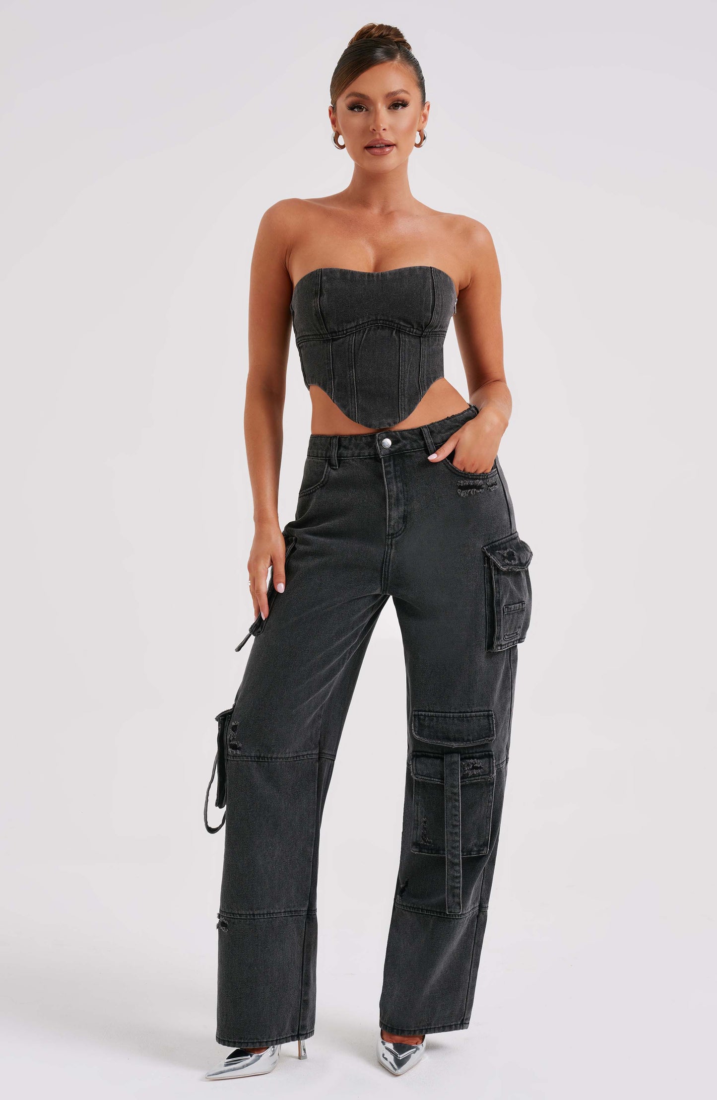 Siyah Cargo Jean Pantolon