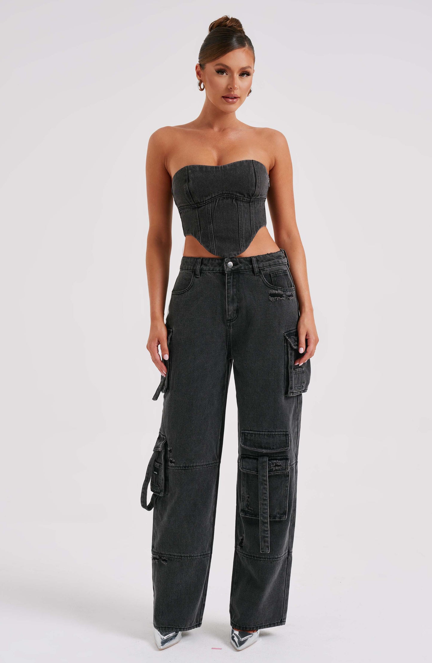 Siyah Cargo Jean Pantolon
