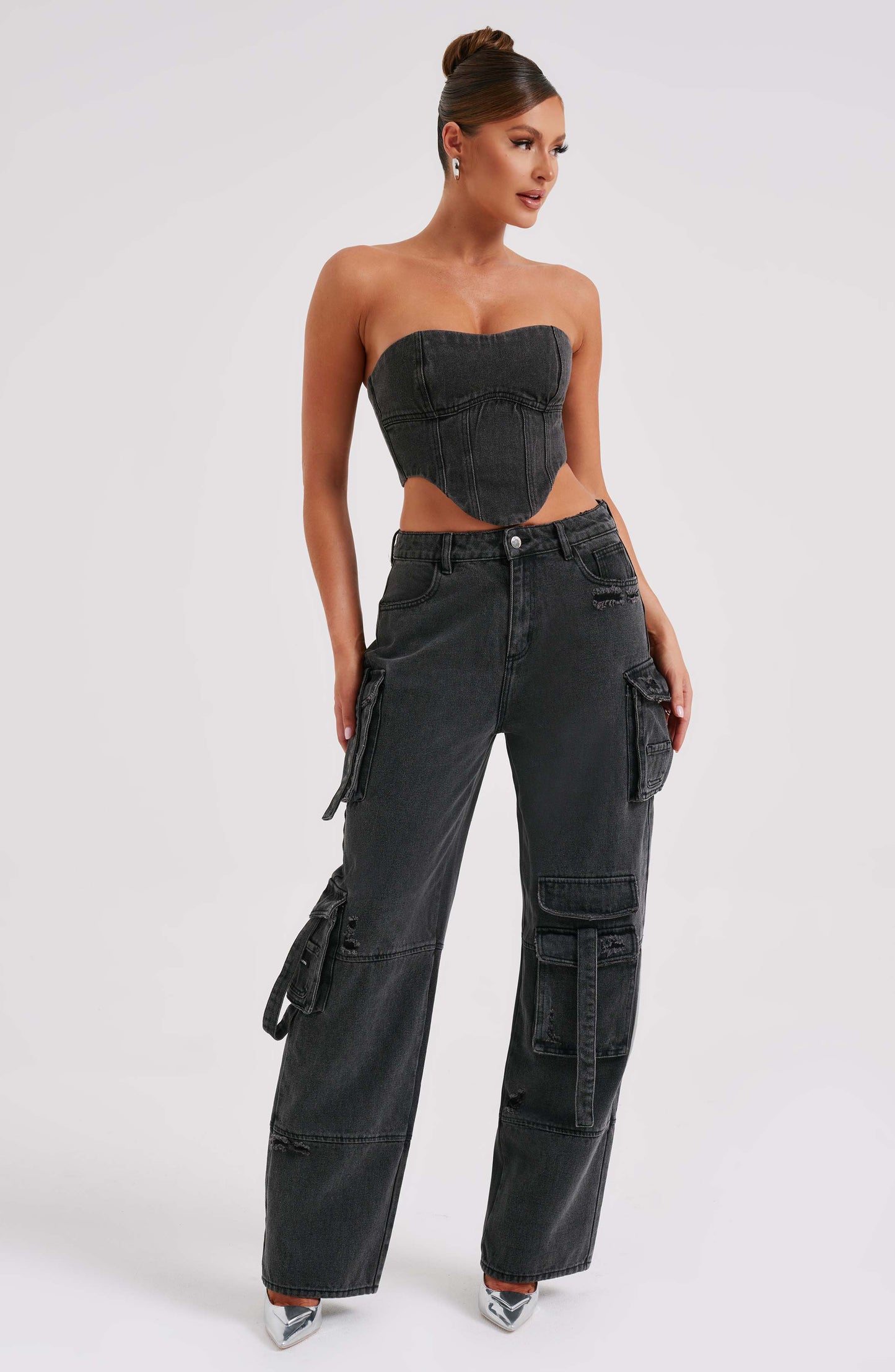 Siyah Cargo Jean Pantolon