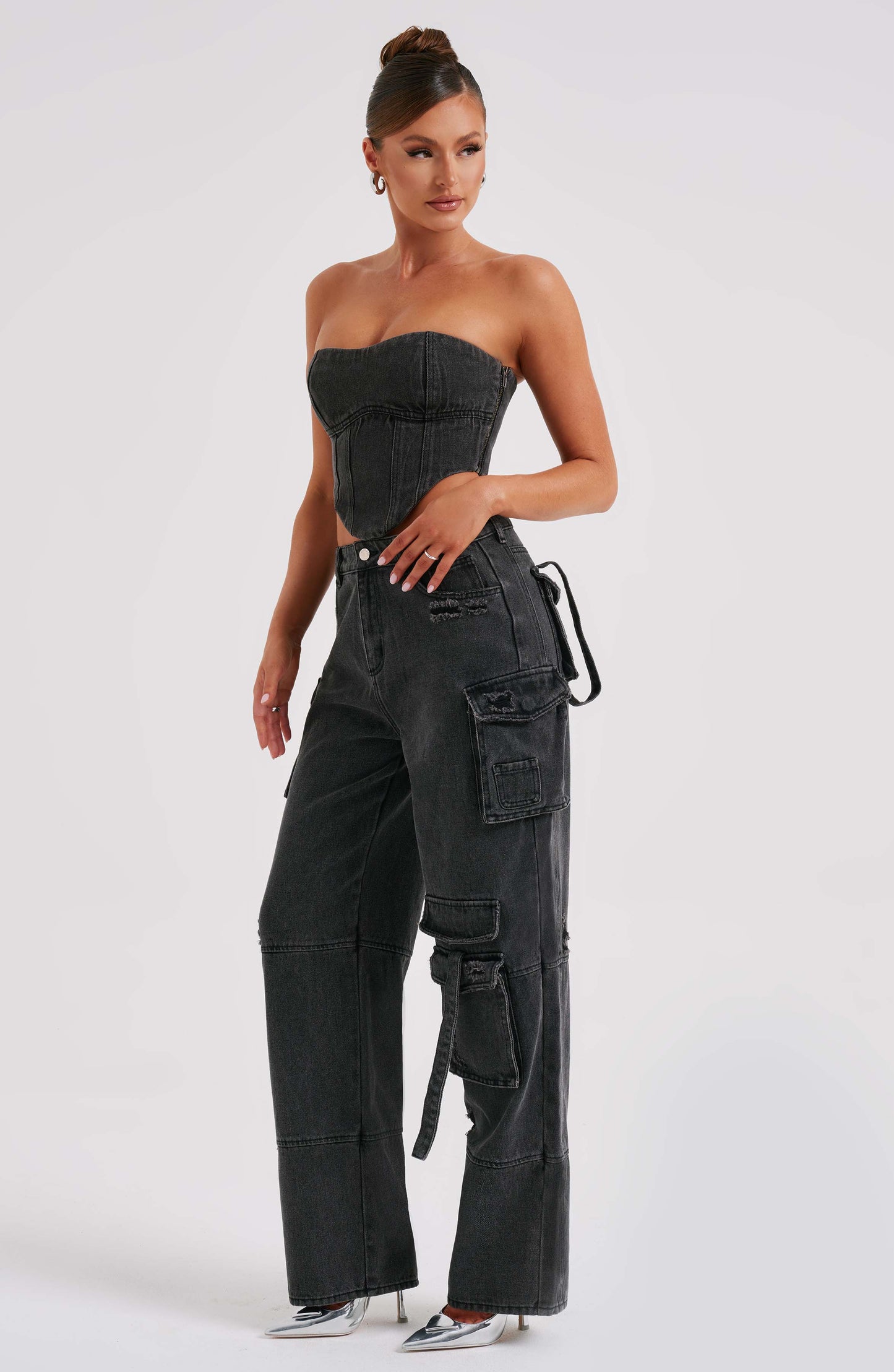 Siyah Cargo Jean Pantolon