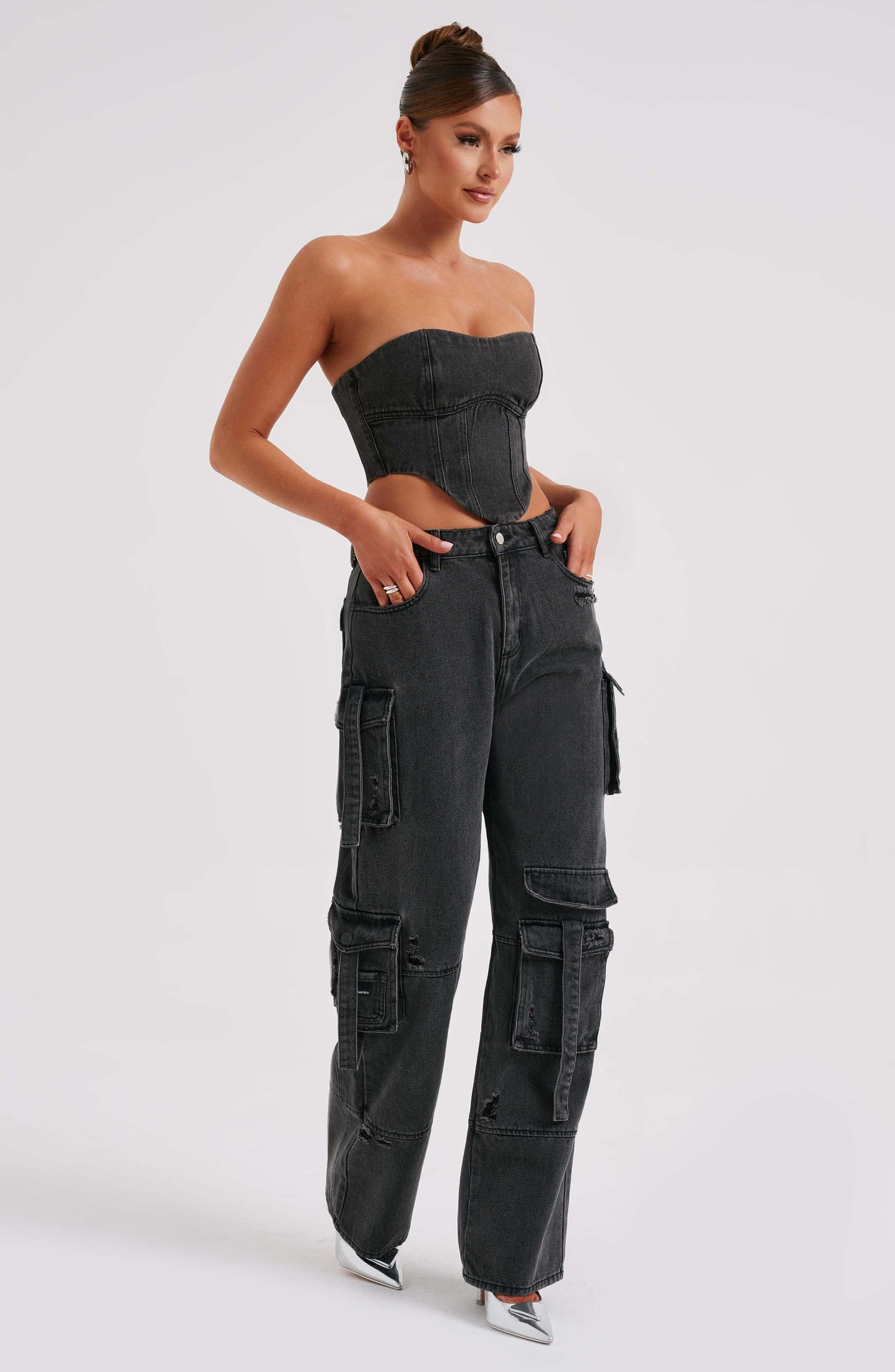 Siyah Cargo Jean Pantolon