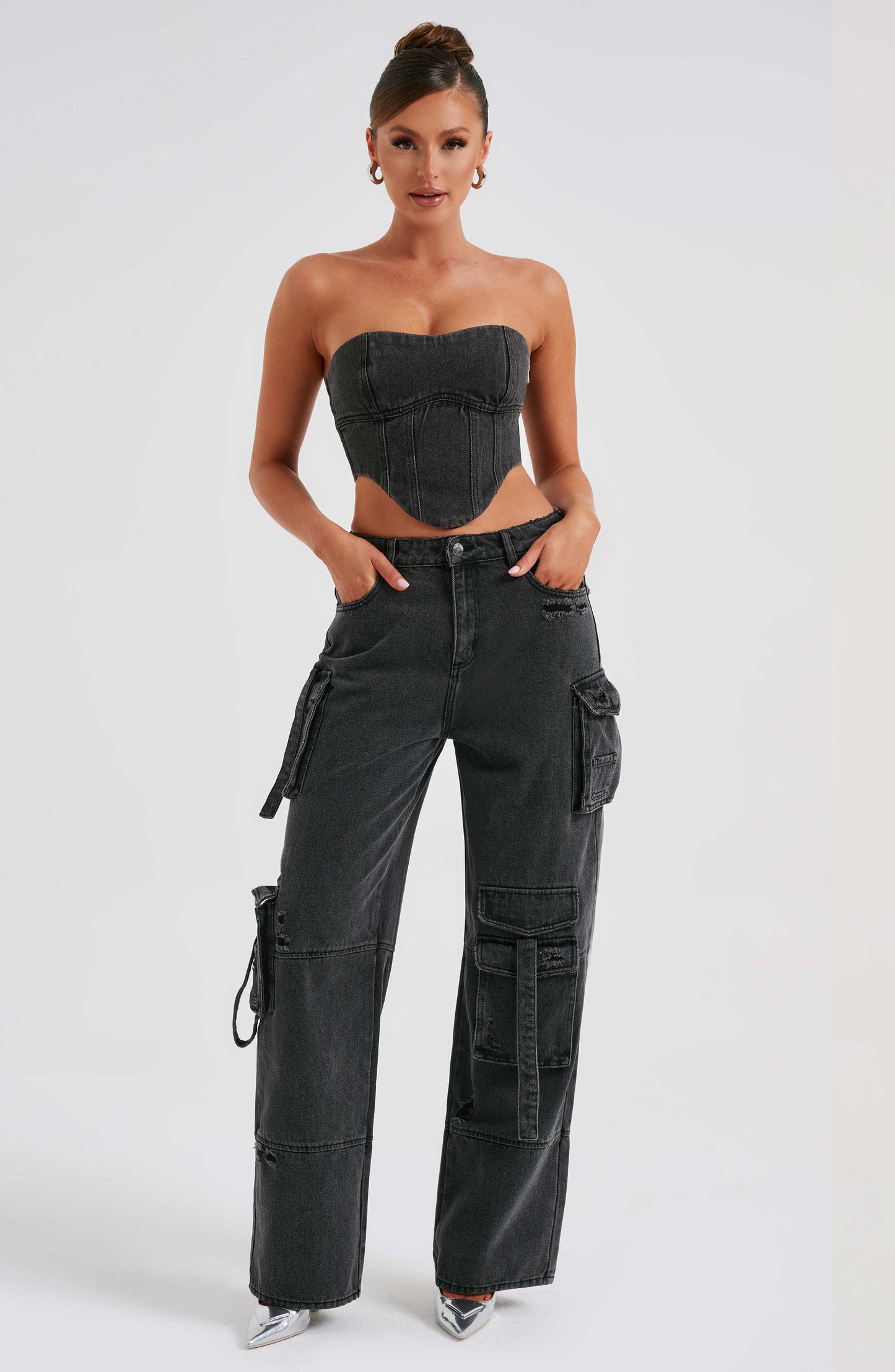 Siyah Cargo Jean Pantolon
