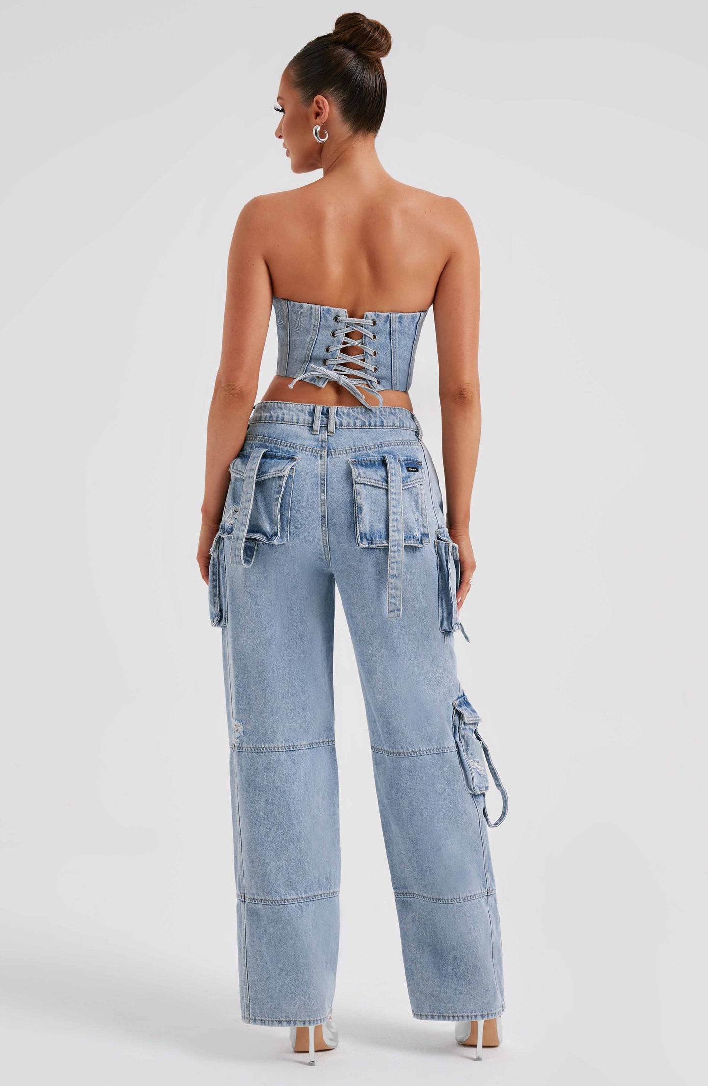 Cepli Bağcıklı Denim Kargo Pantolon