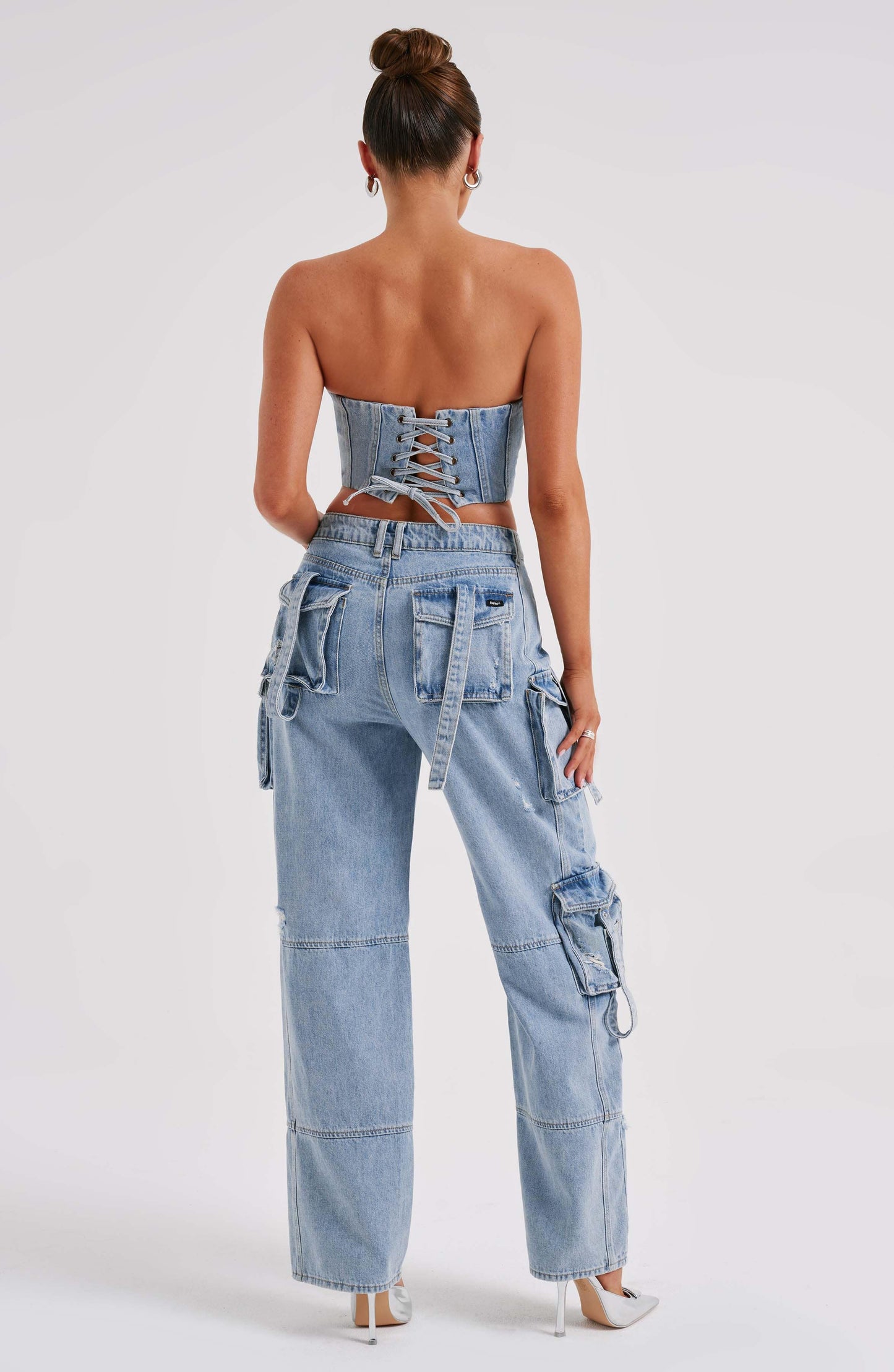 Cepli Bağcıklı Denim Kargo Pantolon
