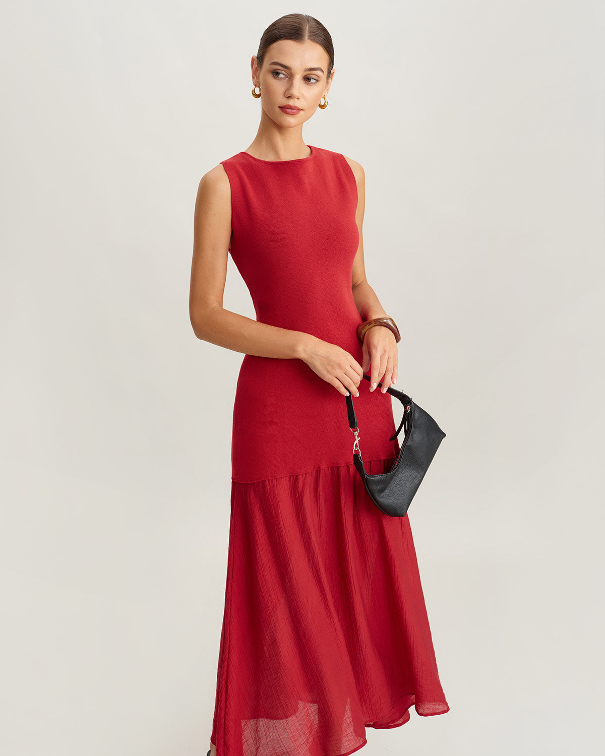 Red Ribbed Knit Sleeveless Maxi Dress
