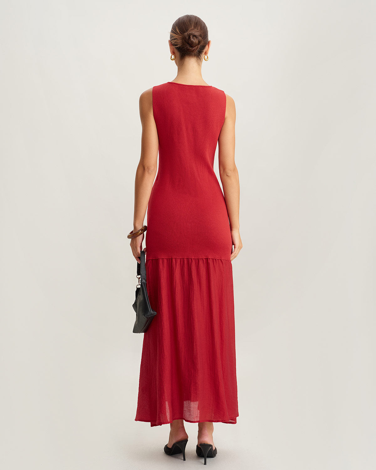 Red Ribbed Knit Sleeveless Maxi Dress