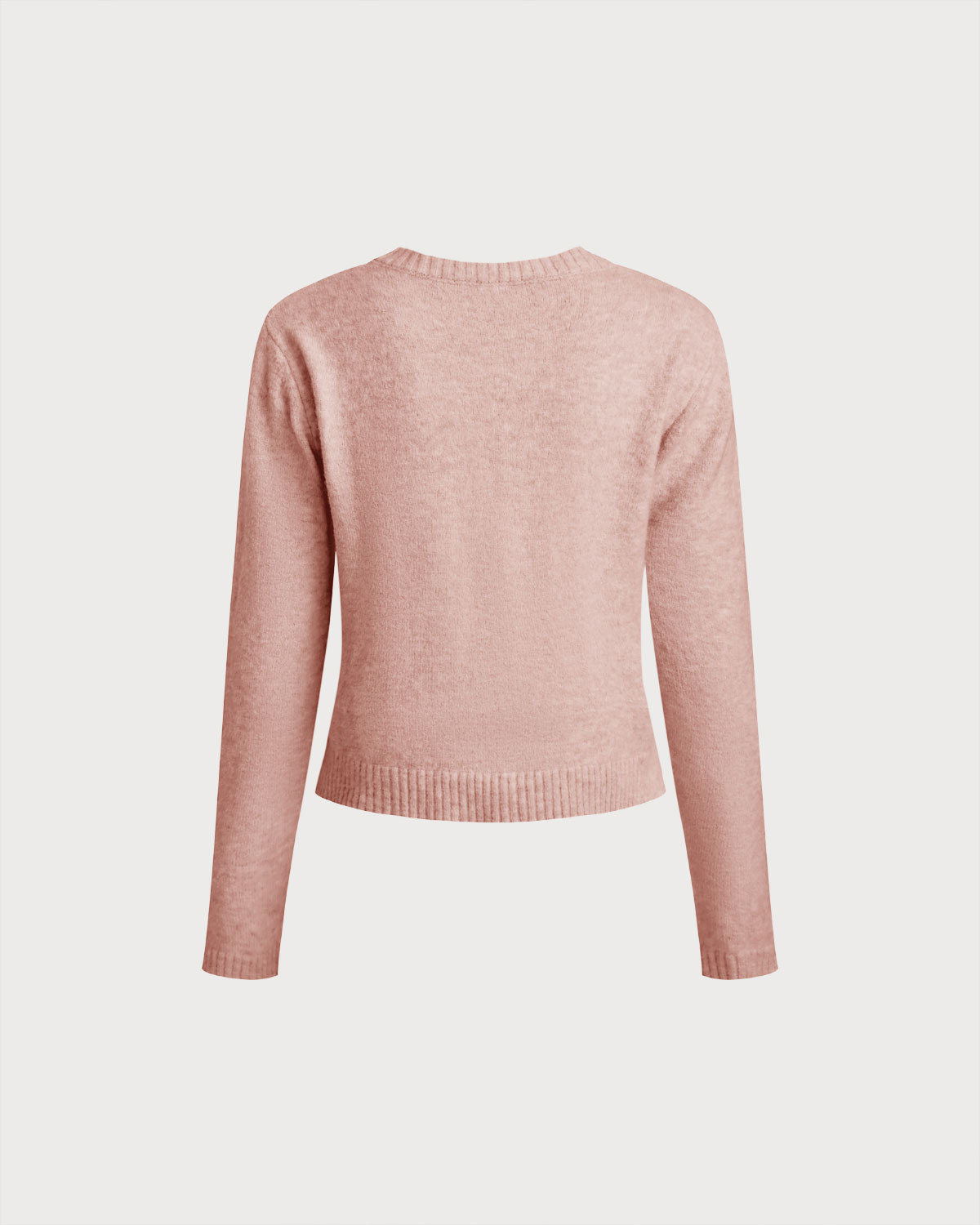 Pembe Yuvarlak Yaka Örgü Hırka