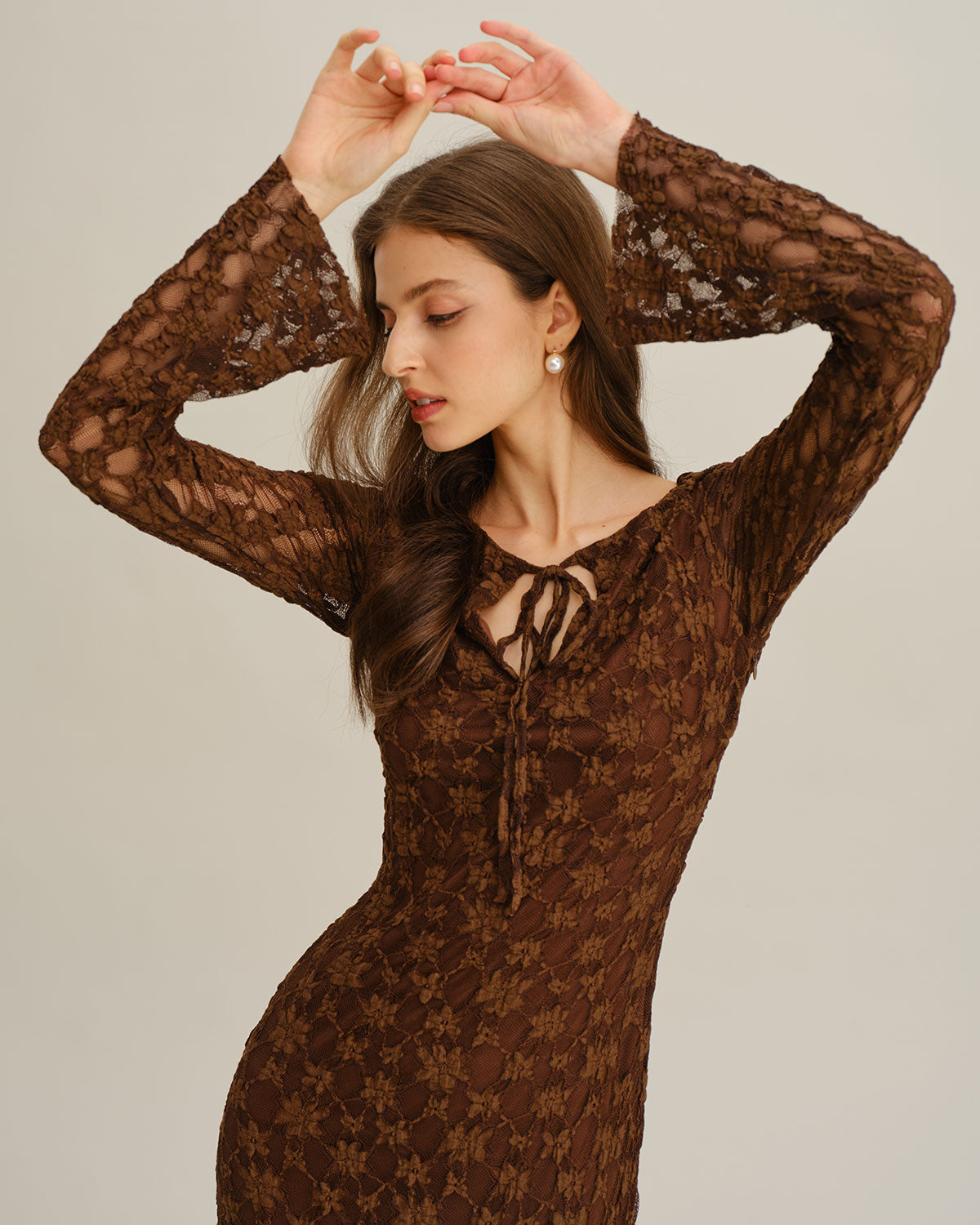 Brown Floral Bell Sleeve Maxi Dress