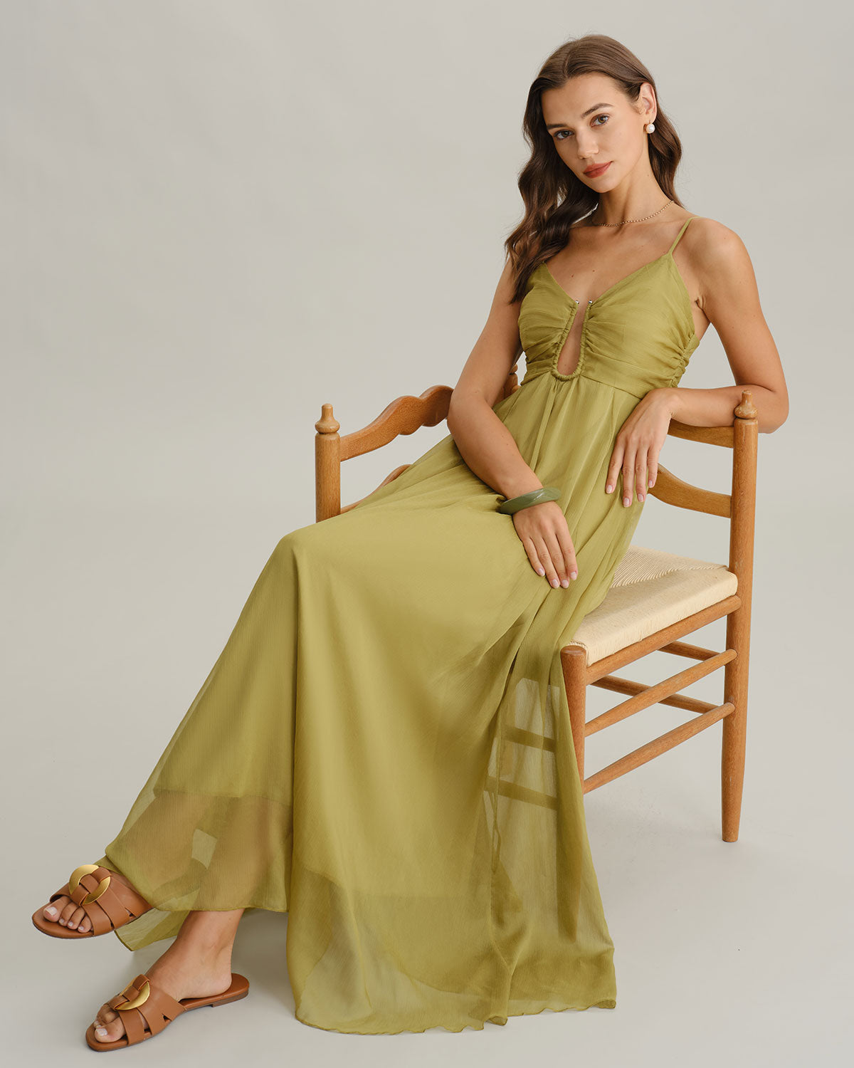 Green Flowy Slip Maxi Dress