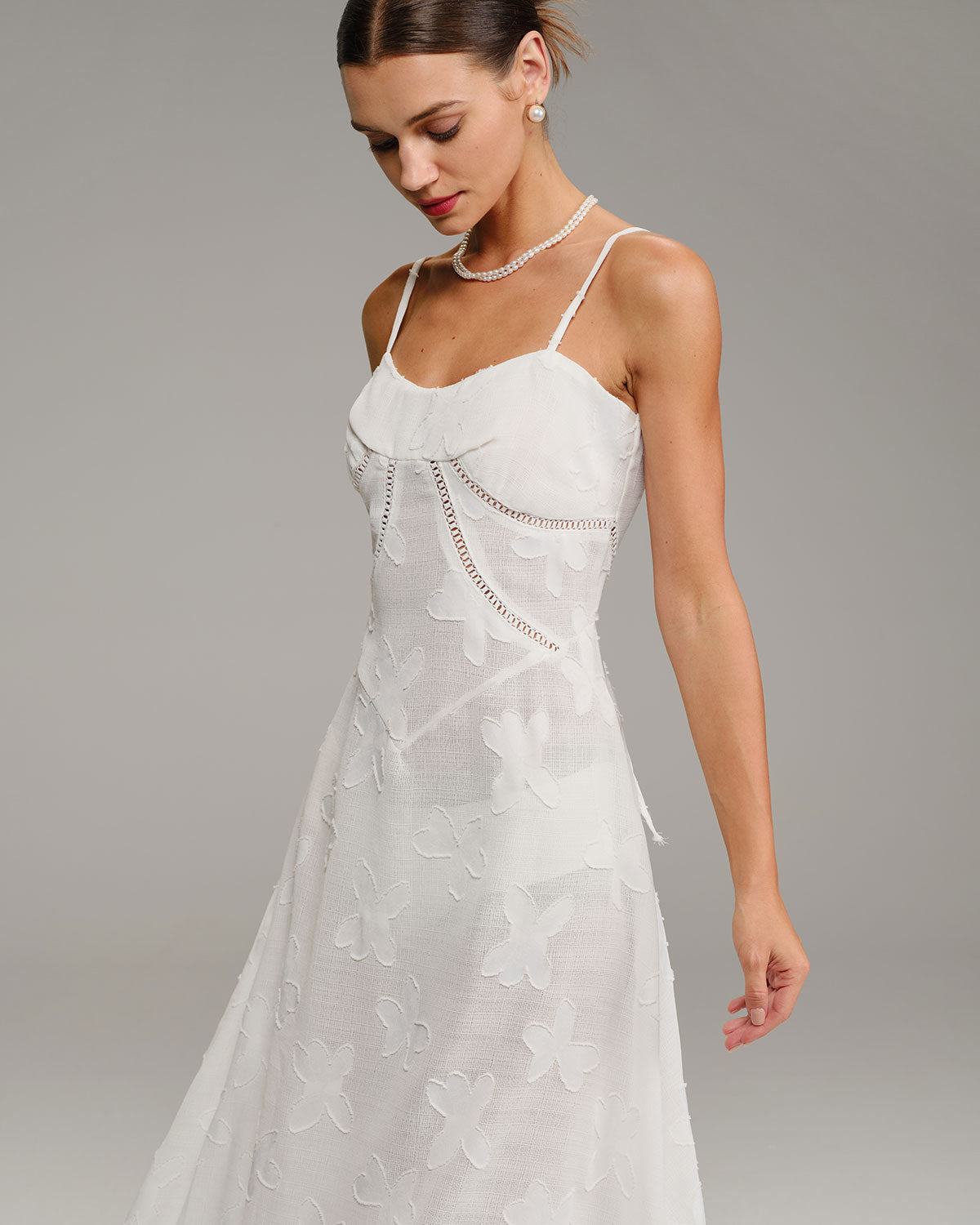 White Jacquard Slip Maxi Dress