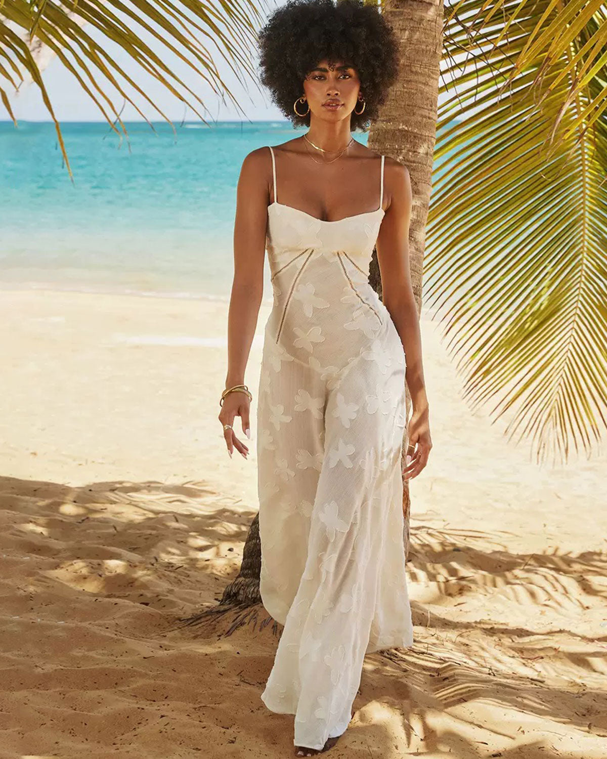 White Jacquard Slip Maxi Dress
