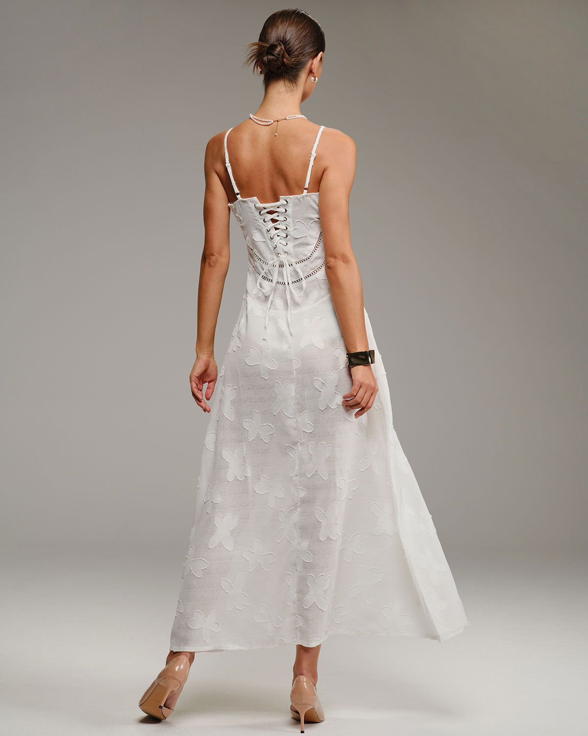 White Jacquard Slip Maxi Dress