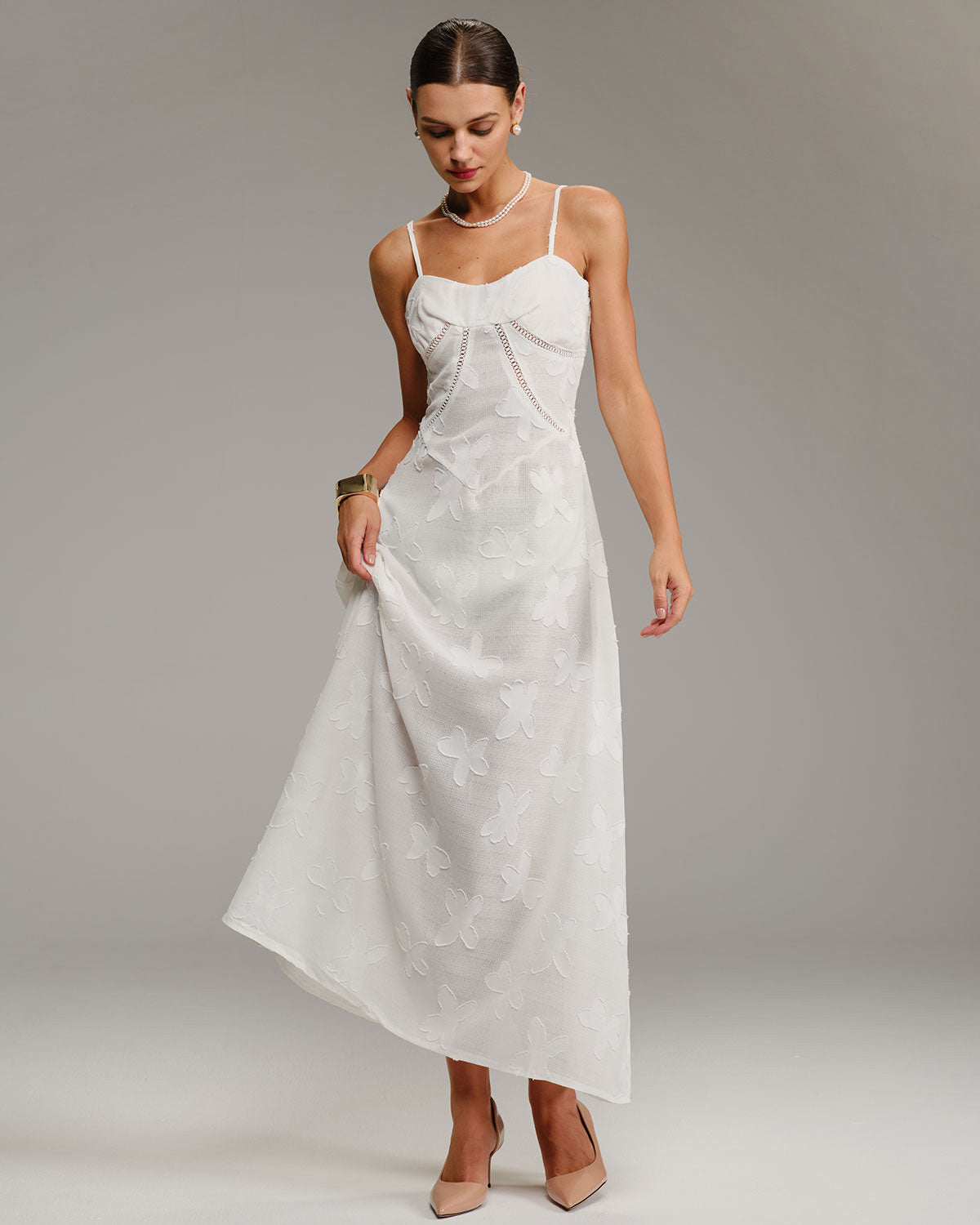 White Jacquard Slip Maxi Dress