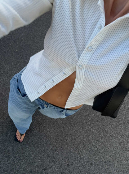 Kahverengi Çizgili Fit Gömlek Bluz