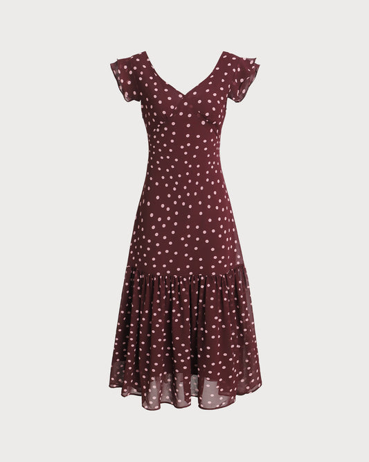 Purple Polka Dot V Neck Maxi Dress