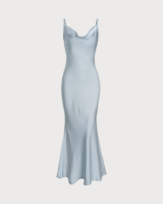 Grey Satin Slip Maxi Dress