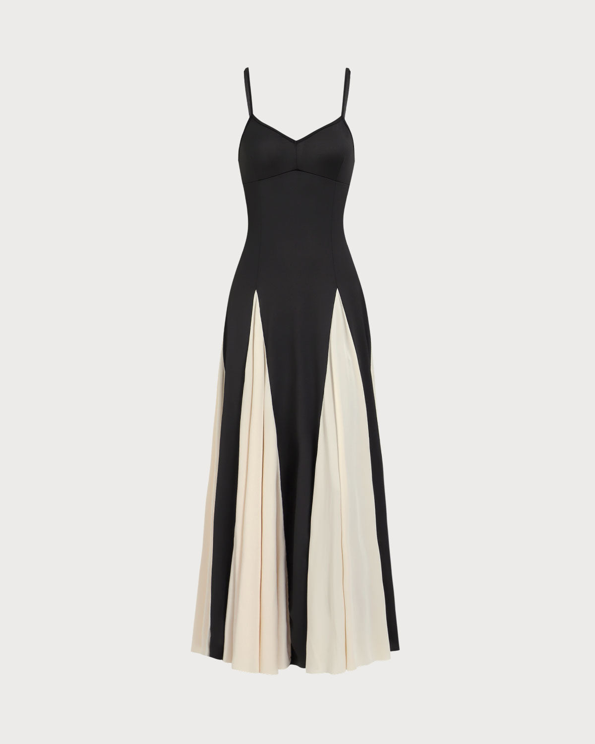 Women's Black Contrasting Pleated Slip Maxi Dress