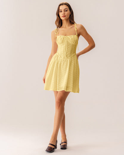 Sarı Büzgülü Korse Mini Elbise