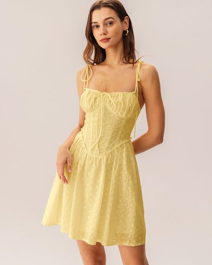 Sarı Büzgülü Korse Mini Elbise
