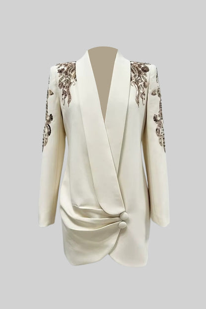 Karmaşık Omuz İşlemeli Drapeli Blazer
