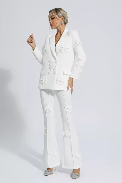 Ari Beyaz Jakarlı Çiçekli Blazer Takımı