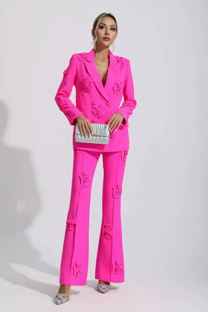 Ari Pembe Jakarlı Çiçekli Blazer Takımı