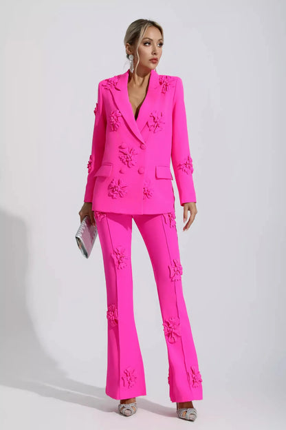 Ari Pembe Jakarlı Çiçekli Blazer Takımı