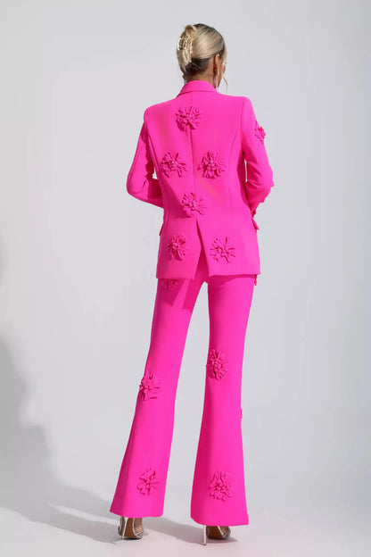 Ari Pembe Jakarlı Çiçekli Blazer Takımı
