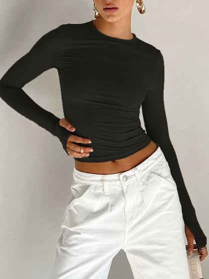 Zarif Uzun Kollu Crop Bluz