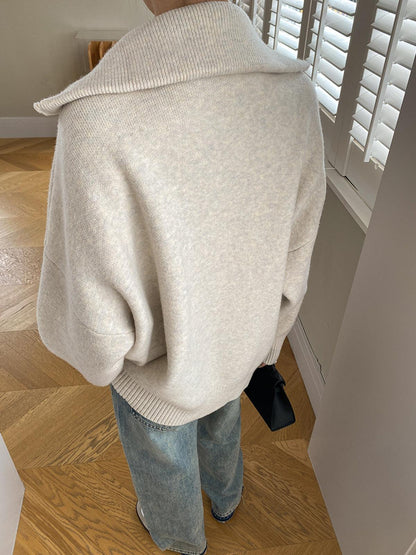 Fermuarlı Oversize Triko Hırka