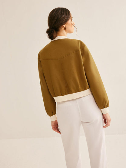 Olive Grace Ribbed Bomber Jacket